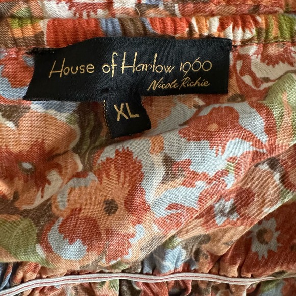House of Harlow 1960 Womens Floral Boho Ruffle Neck Smocked Top Multicolor Sz XL - Picture 8 of 10